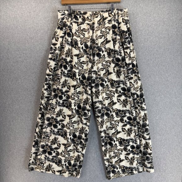 Anthropologie Ollari Linen Floral Wide Leg High Rise Pants Trousers‎ Size Large - Picture 1 of 16